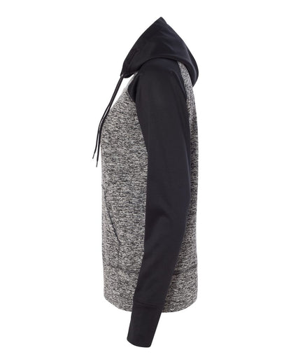 J. America Women’s Colorblocked Cosmic Fleece Hooded Sweatshirt 8618 #color_Charcoal Fleck/ Black