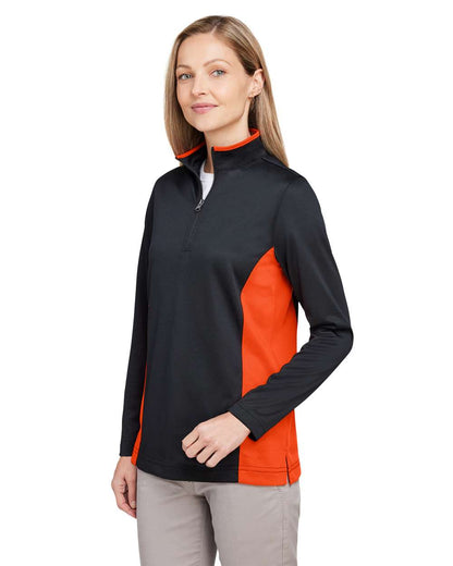 Harriton Women's Flash Snag Protection Plus IL Colorblock Quarter-Zip Pullover M786W #colormdl_Black/ Team Orange