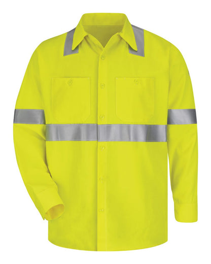 Bulwark Men's Tall High Visibility Long Sleeve Work Shirt SMW4T #color_Yellow/ Green