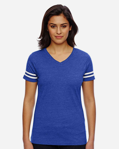 LAT Women's Football V-Neck Fine Jersey Tee 3537 #colormdl_Vintage Royal/ White