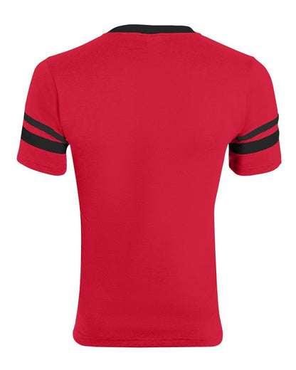 Augusta Sportswear V-Neck Jersey with Striped Sleeves 360 #color_Red/ Black