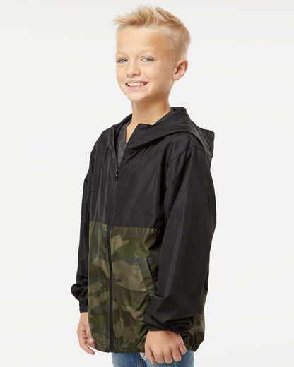 Independent Trading Co. Youth Lightweight Windbreaker Full-Zip Jacket EXP24YWZ #colormdl_Black/ Forest Camo