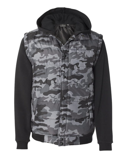 Burnside Men's Nylon Vest with Fleece Sleeves 8701 #color_Black Camo/ Black