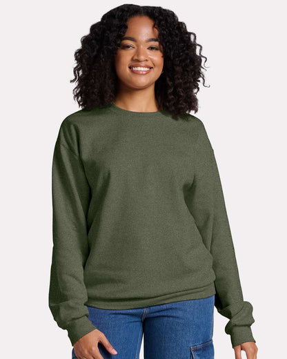 JERZEES Unisex Ultimate CVC Crewneck Sweatshirt IC48MR #colormdl_Military Green Heather