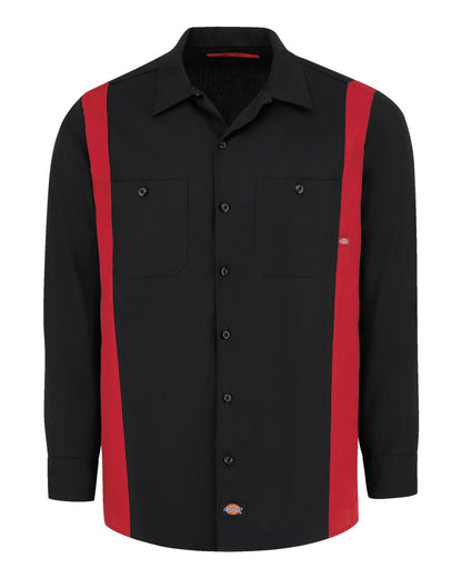 Dickies Men's Tall Industrial Colorblocked Long Sleeve Shirt 5524T #color_Black/ English Red