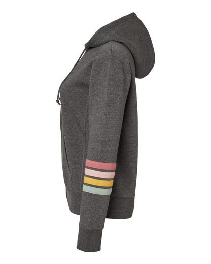 MV Sport Women's Striped Sleeves Full-Zip Hooded Sweatshirt W22732 #color_Charcoal