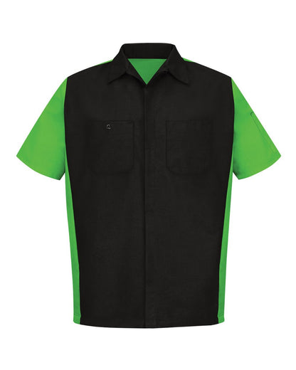 Red Kap Men's Short Sleeve Automotive Crew Shirt SY20 #color_Black/ Lime