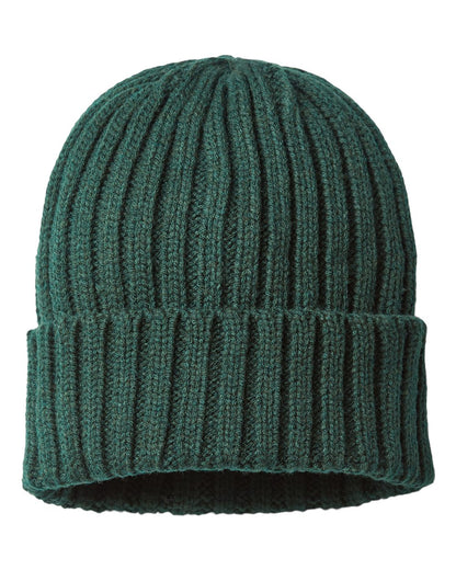 Atlantis Headwear Sustainable Cable Knit Cuffed Beanie SHORE #color_Bottle Green