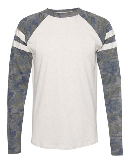 LAT Unisex Fine Jersey Mash Up Long Sleeve Tee 6934 #color_Natural Heather/ Vintage Camo/ Natural Heather