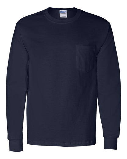 Gildan Unisex Ultra Cotton® Long Sleeve Pocket T-Shirt 2410 #color_Navy