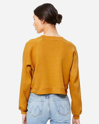 BELLA + CANVAS Women's Crop Raglan Fleece Crewneck Sweatshirt 7505 #colormdl_Heather Mustard