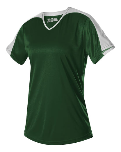 Alleson Athletic Girls' V-Neck Fastpitch Jersey 558VG #color_Forest/ White