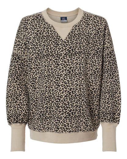 MV Sport Women's Sueded Fleece Crewneck Sweatshirt W22712 #color_Atmosphere/ Black Leopard