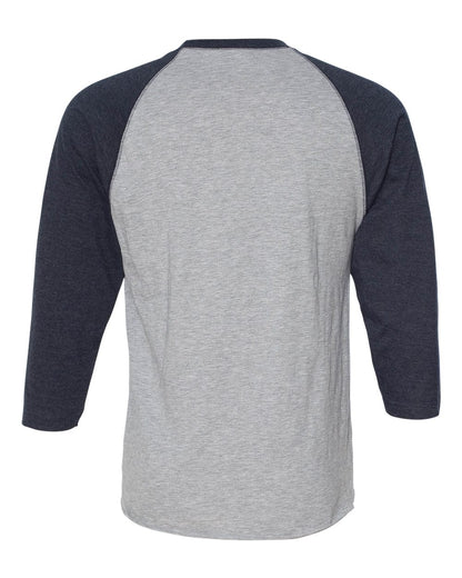 LAT Men's Baseball Fine Jersey Three-Quarter Sleeve Tee 6930 #color_Vintage Heather/ Vintage Navy