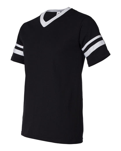 Augusta Sportswear V-Neck Jersey with Striped Sleeves 360 #color_Black/ White