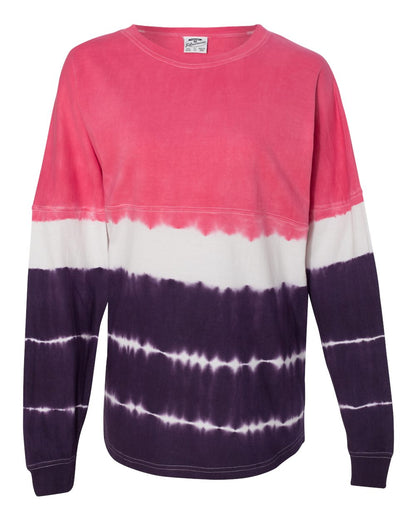 J. America Unisex Game Day Jersey Long Sleeve T-Shirt 8229 #color_Wildberry/ Very Berry Tie-Dye