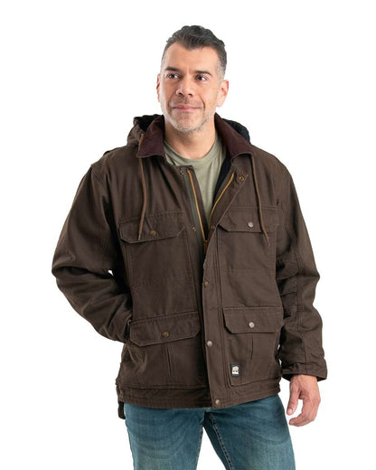 Berne Apparel Men's Heartland Washed Duck Zip-Off Hooded Coat JC613 #colormdl_Bark