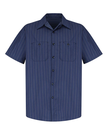 Red Kap Men's Premium Short Sleeve Work Shirt SP20 #color_IC-Blue/ Brown/ white