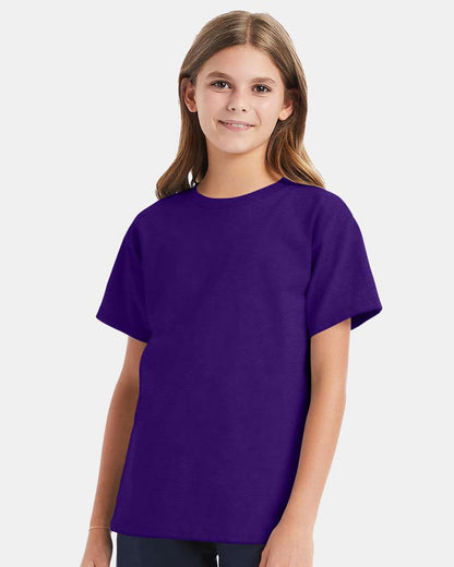 Hanes Essential-T Youth T-Shirt 5480 #colormdl_Athletic Purple