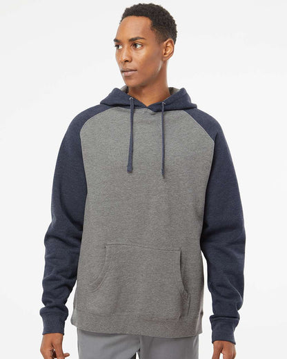 Independent Trading Co. Unisex Raglan Hooded Sweatshirt IND40RP #colormdl_Gunmetal Heather/ Classic Navy Heather