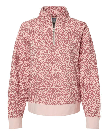 MV Sport Women's Sueded Fleece Quarter-Zip Sweatshirt W22713 #color_Cameo Pink/ Orchid Ice Leopard