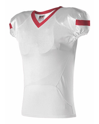 Alleson Athletic Youth Pro Flex Cut Belt Length Football Jersey 754Y #color_White/ Red