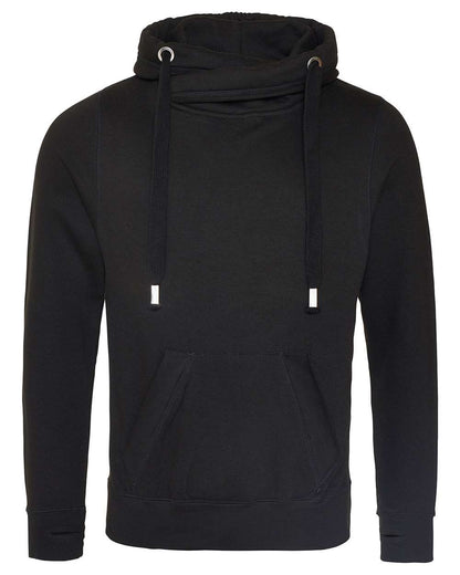 AWDis Unisex Cross Neck Hooded Sweatshirt JHA021 #color_Jet Black