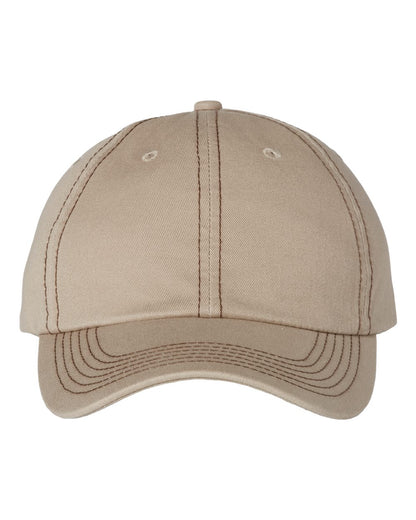 Valucap Bio-Washed Classic Dad Hat VC300A #color_Khaki/ Brown Stitch