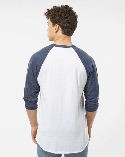 Tultex Unisex Fine Jersey Raglan T-Shirt 245 #colormdl_White/ Heather Denim
