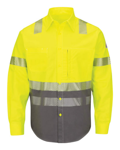 Bulwark Men's Tall Hi-Visibility Color Block Uniform Shirt - EXCEL FR® ComforTouch® - 7 oz. SLB4HT #color_Yellow