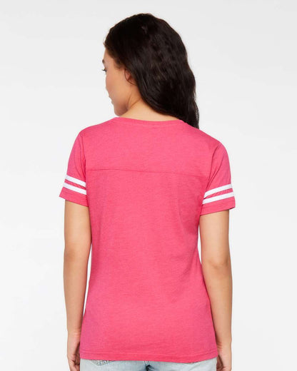 LAT Women's Football V-Neck Fine Jersey Tee 3537 #colormdl_Vintage Hot Pink/ White