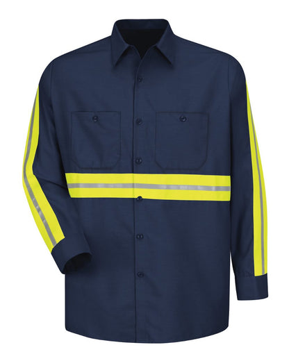 Red Kap Men's Industrial Enhanced-Visibility Long Sleeve Work Shirt SP14E #color_Navy