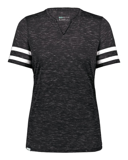 Holloway Women's Eco Revive™ Monterey V-Neck T-Shirt 223245 #color_Black Heather/ White