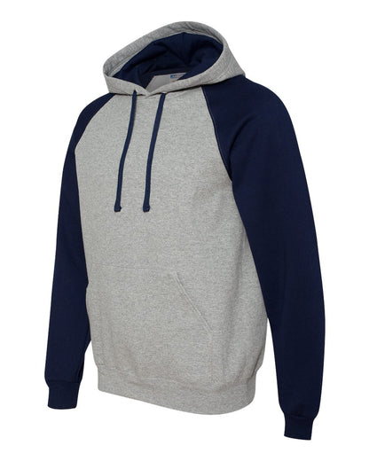 JERZEES Unisex Nublend® Colorblocked Raglan Hooded Sweatshirt 96CR #color_Oxford/ J. Navy