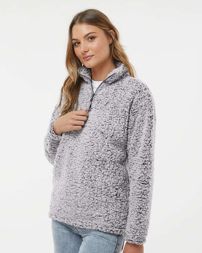 J. America Women’s Epic Sherpa Quarter-Zip Pullover 8451 #colormdl_Black Heather