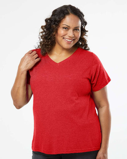 LAT Women's Curvy Collection Fine Jersey V-Neck Tee 3817 #colormdl_Vintage Red