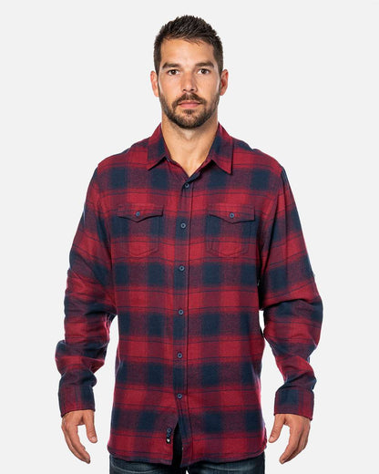 Burnside Yarn-Dyed Long Sleeve Flannel Shirt 8210 #color_Crimson/ Navy