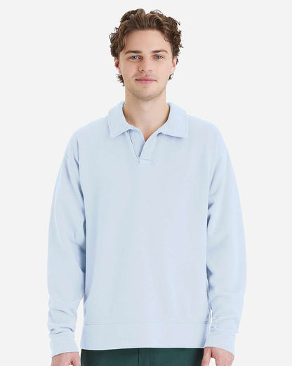 ComfortWash by Hanes Unisex Garment-Dyed Polo Collar Sweatshirt GDH490 #colormdl_Soothing Blue