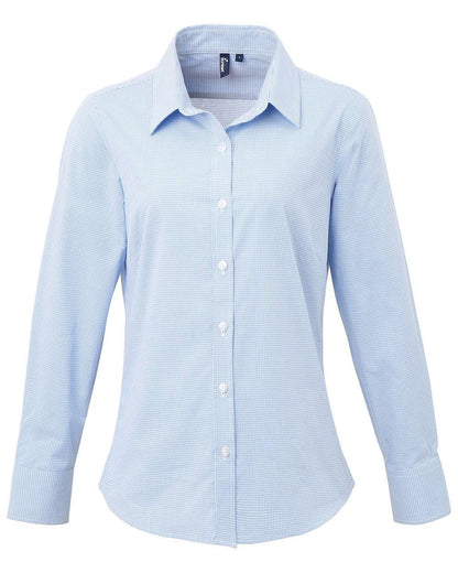 Artisan Collection by Reprime Women's Microcheck Gingham Cotton Shirt RP320 #color_Light Blue/ White