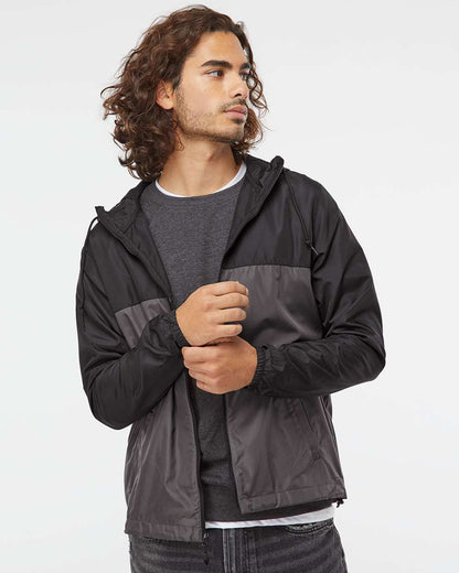 Independent Trading Co. Men's Lightweight Windbreaker Full-Zip Jacket EXP54LWZ #colormdl_Black/ Graphite