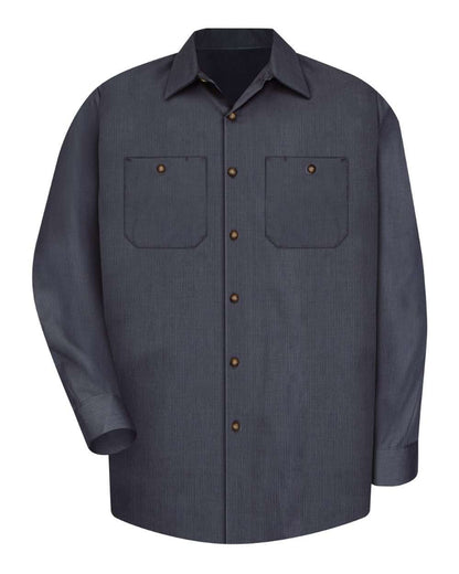 Red Kap Men's Tall Industrial Long Sleeve Work Shirt SP14T #color_Blue/ Charcoal Microcheck