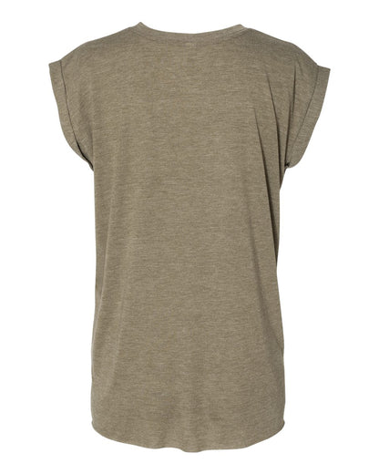 BELLA + CANVAS Women’s Flowy Rolled Cuffs Muscle Tee 8804 #color_Heather Olive