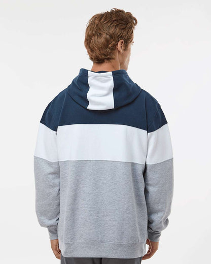 J. America Men's Varsity Fleece Colorblocked Hooded Sweatshirt 8644 #colormdl_Navy/ Oxford