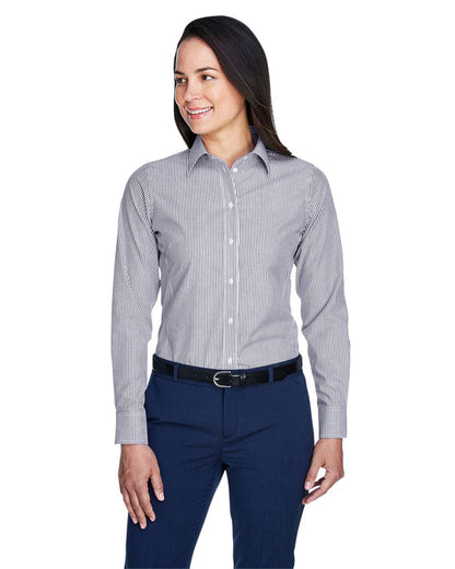 Devon & Jones Women's Crown Collection® Banker Stripe Woven Dress Shirt D645W #colormdl_Navy