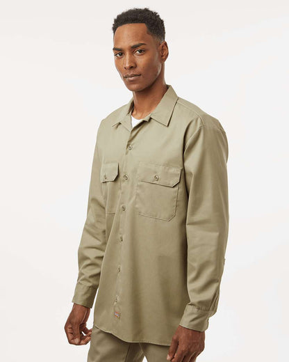 Dickies Men's Tall Long Sleeve Work Shirt 5574T #colormdl_Khaki
