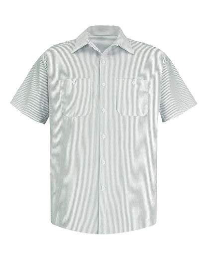 Red Kap Men's Premium Short Sleeve Work Shirt SP20 #color_GW-White/ Green Stripe