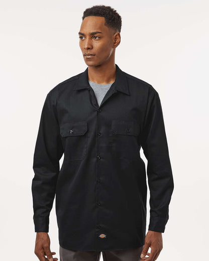 Dickies Men's Tall Long Sleeve Work Shirt 5574T #colormdl_Black