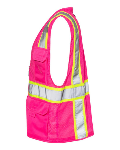 Kishigo Unisex EV Series® Enhanced Visibility Multi-Pocket Mesh Vest B100-111 #color_Pink/ Lime - B107