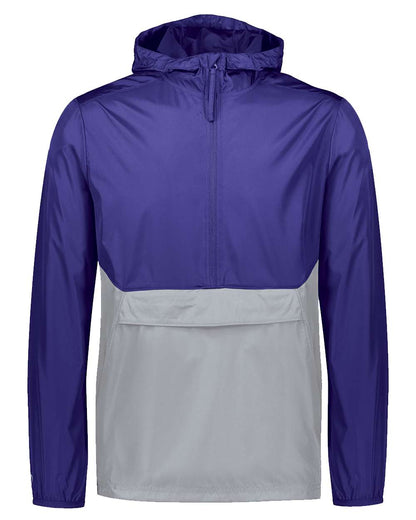 Holloway Men's Packable Quarter-Zip Jacket 229534 #color_Purple/ Athletic Grey