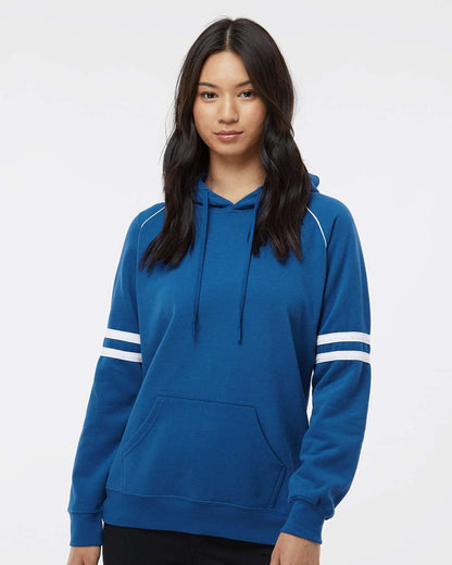 J. America Women's Varsity Fleece Piped Hooded Sweatshirt 8645 #colormdl_Royal